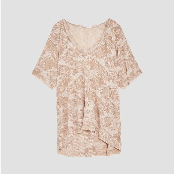 Zara Palm Trees T-shirt with Round Neckline- SZ S - Picture 3 of 6